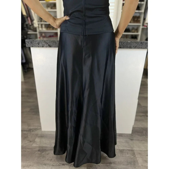 Tadashi Black Satin Ruffle High Collar Maxi Dress $495 - Picture 9 of 12